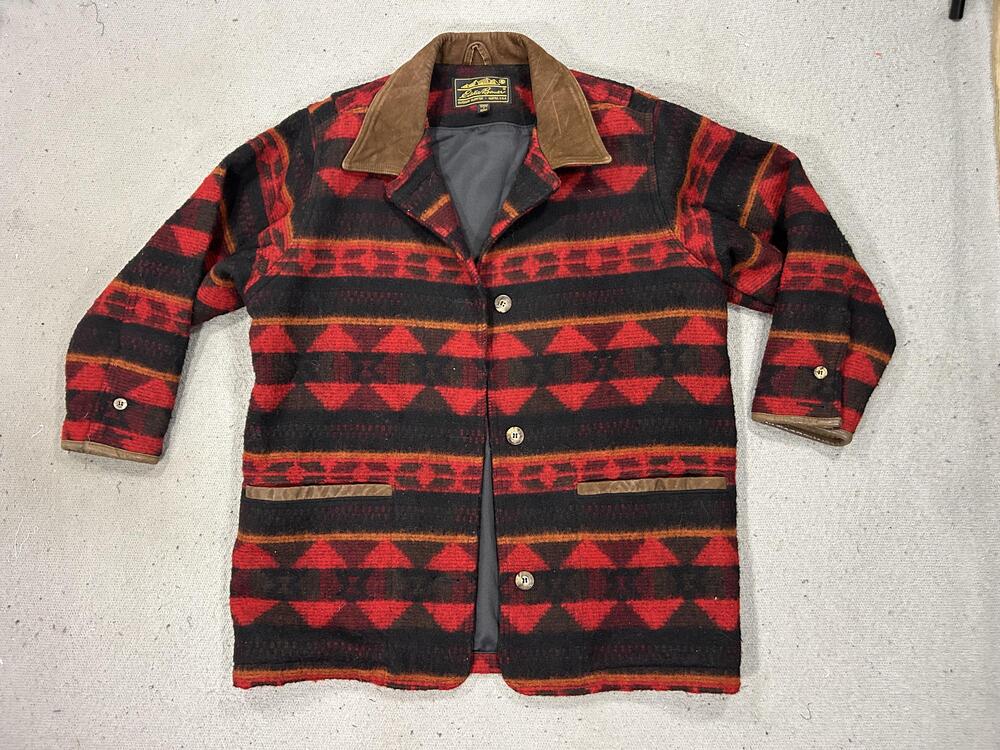 Vintage Eddie Bauer Coat Womens Petite S Wool Southwestern Aztec Made USA 90s